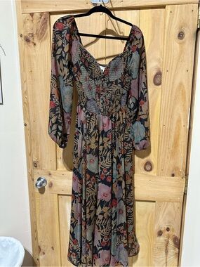 Promesa Floral Maxi Dress in Black, Tan, Olive & Blush